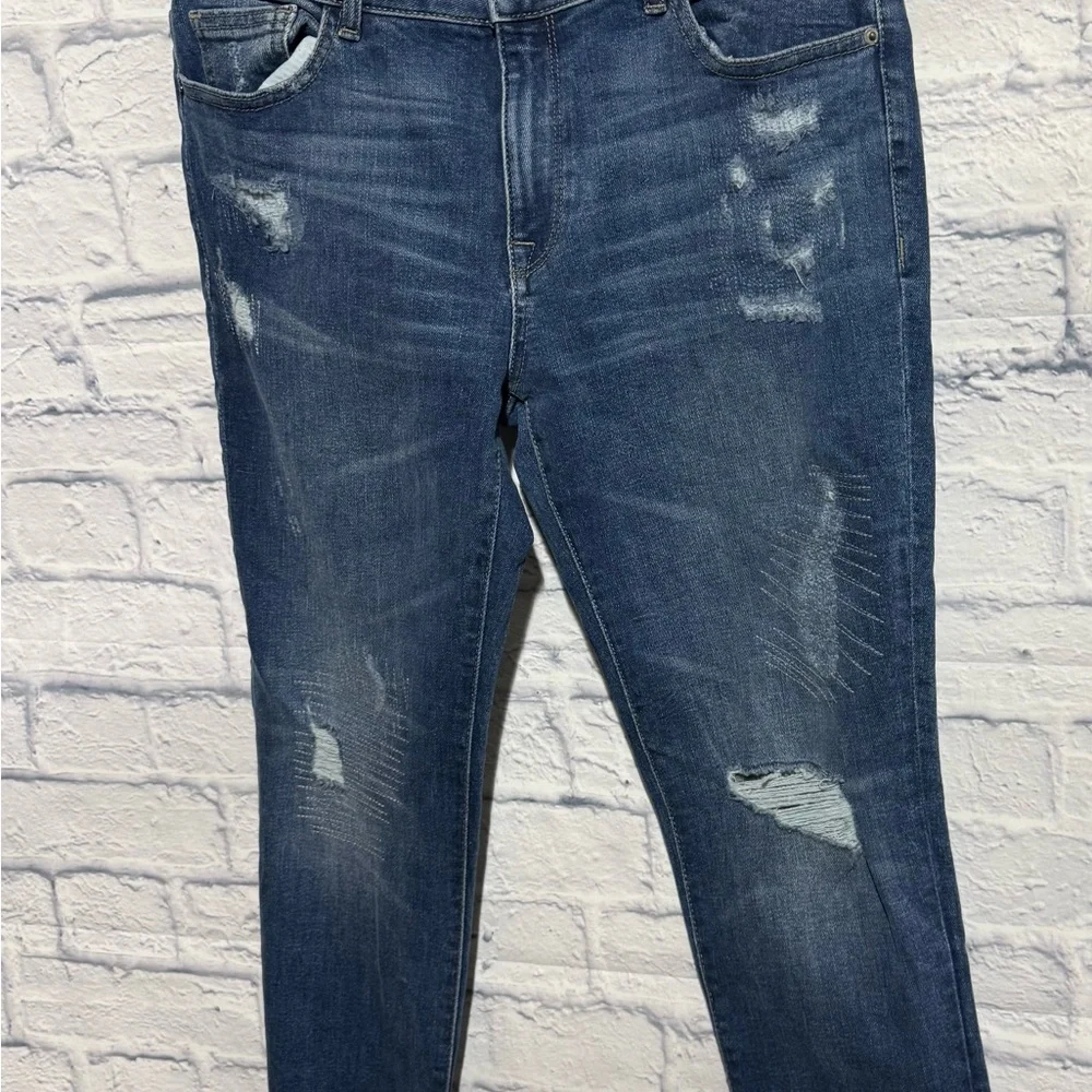 DL1961 Florence Instasculpt Cropped Distressed Mid Rise Jeans, Size 30 - Picture 3 of 13